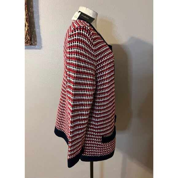 Talbots Women's Cardigan Jacket Sweater 1X Red Cream Navy Blue NWT NEW - Picture 5 of 10